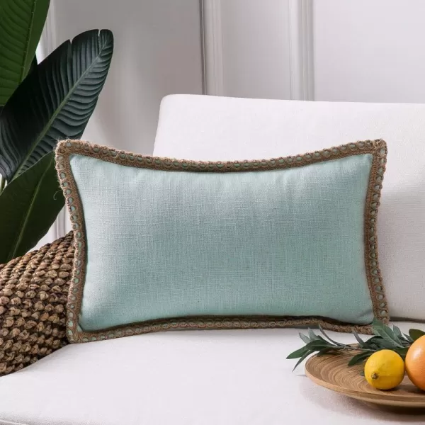 Phantoscope Farmhouse Solid Throw Decorative Pillow Cover Burlap Linen Trimmed Tailored Edges Outdoor Pillow Off White 1 Pack 12 x 20 inches 30 x 50 cmLight Turquoise