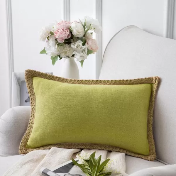 Phantoscope Farmhouse Solid Throw Decorative Pillow Cover Burlap Linen Trimmed Tailored Edges Outdoor Pillow Off White 1 Pack 12 x 20 inches 30 x 50 cmChartreuse Green