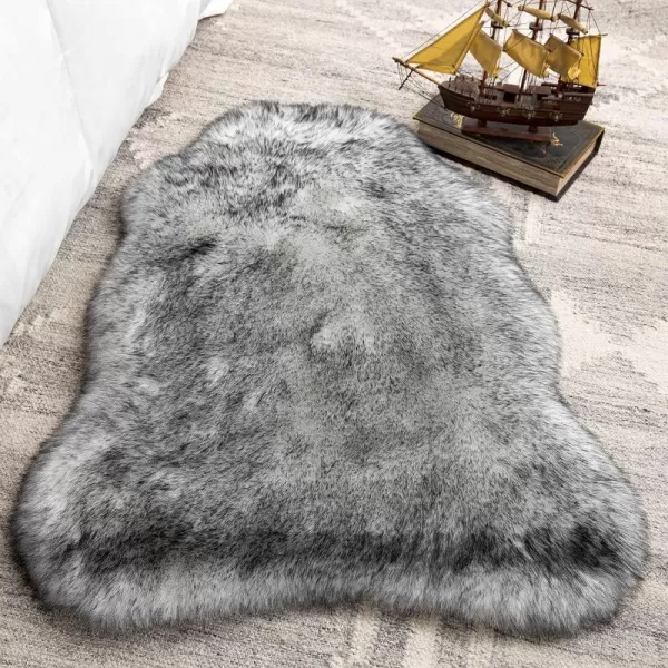 Phantoscope Faux Fur Rug Fluffy Soft Faux Fox Fur Area Rugs for Bedroom Livingroom Kids Room DecorShaggy Fur Rugs AntiSkid White Brown 2 x 6 FeetBlack