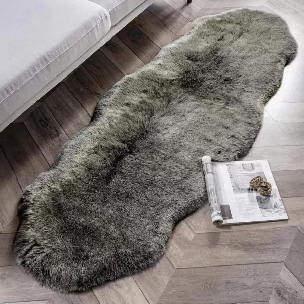 Phantoscope Faux Fur Rug Fluffy Soft Faux Fox Fur Area Rugs for Bedroom Livingroom Kids Room DecorShaggy Fur Rugs AntiSkid White Brown 2 x 6 FeetGreen White