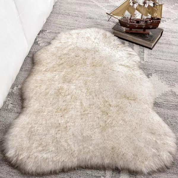Phantoscope Faux Fur Rug Fluffy Soft Faux Fox Fur Area Rugs for Bedroom Livingroom Kids Room DecorShaggy Fur Rugs AntiSkid White Brown 2 x 6 FeetWhite Brown