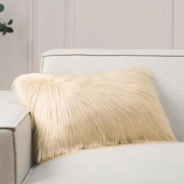 Phantoscope Faux Fur Solid Decorative Pillow Cover Fluffy Throw Pillow Mongolian Luxury Fuzzy Pillow Case Cushion Cover for Bedroom and CouchTrue White 18 x 18 InchesLight Beige