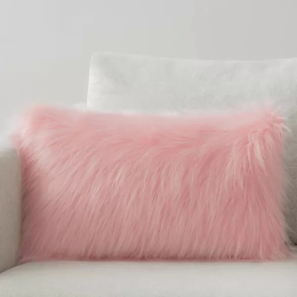 Phantoscope Faux Fur Solid Decorative Pillow Cover Fluffy Throw Pillow Mongolian Luxury Fuzzy Pillow Case Cushion Cover for Bedroom and CouchTrue White 18 x 18 InchesPink