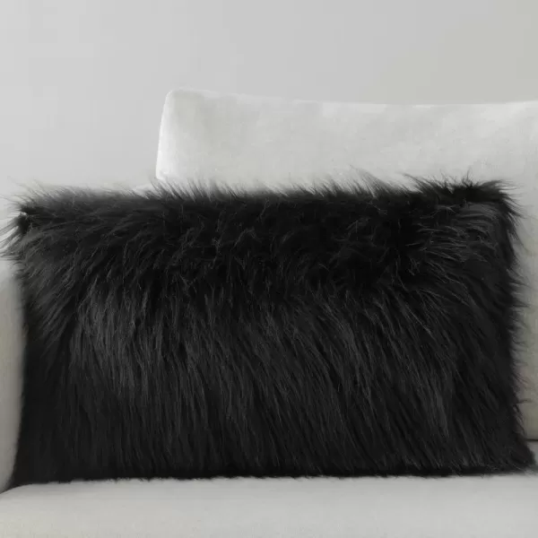 Phantoscope Faux Fur Solid Decorative Pillow Cover Fluffy Throw Pillow Mongolian Luxury Fuzzy Pillow Case Cushion Cover for Bedroom and CouchTrue White 18 x 18 InchesBlack