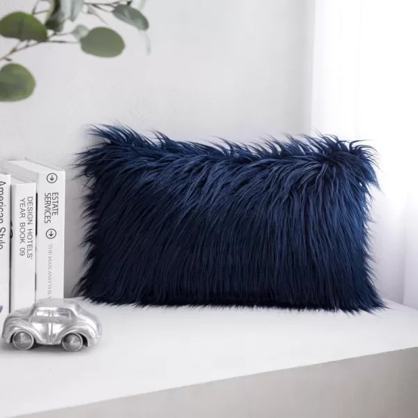 Phantoscope Faux Fur Solid Decorative Pillow Cover Fluffy Throw Pillow Mongolian Luxury Fuzzy Pillow Case Cushion Cover for Bedroom and CouchTrue White 18 x 18 InchesNavy Blue
