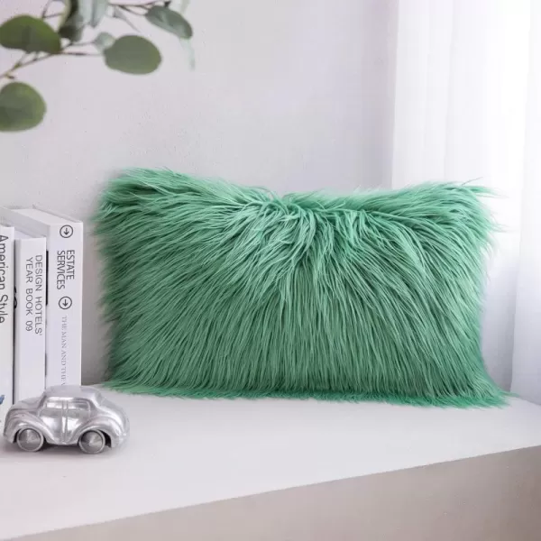 Phantoscope Faux Fur Solid Decorative Pillow Cover Fluffy Throw Pillow Mongolian Luxury Fuzzy Pillow Case Cushion Cover for Bedroom and CouchTrue White 18 x 18 InchesGreen