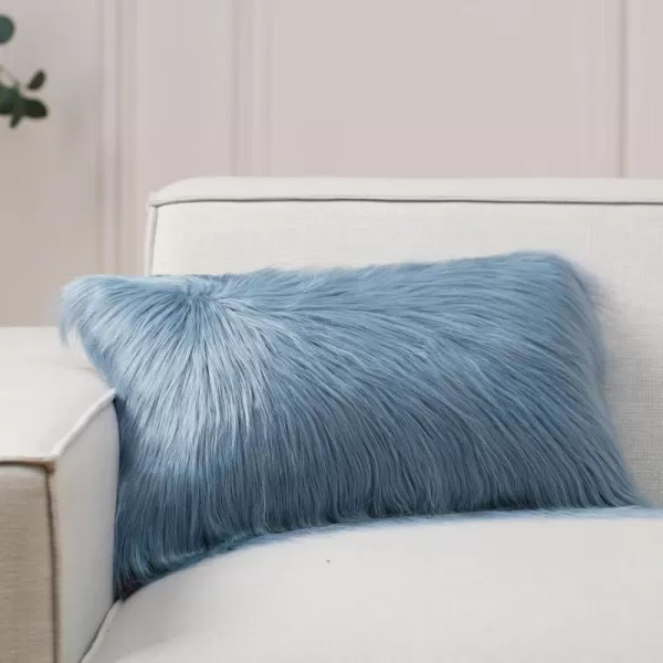 Phantoscope Faux Fur Solid Decorative Pillow Cover Fluffy Throw Pillow Mongolian Luxury Fuzzy Pillow Case Cushion Cover for Bedroom and CouchTrue White 18 x 18 InchesBlue