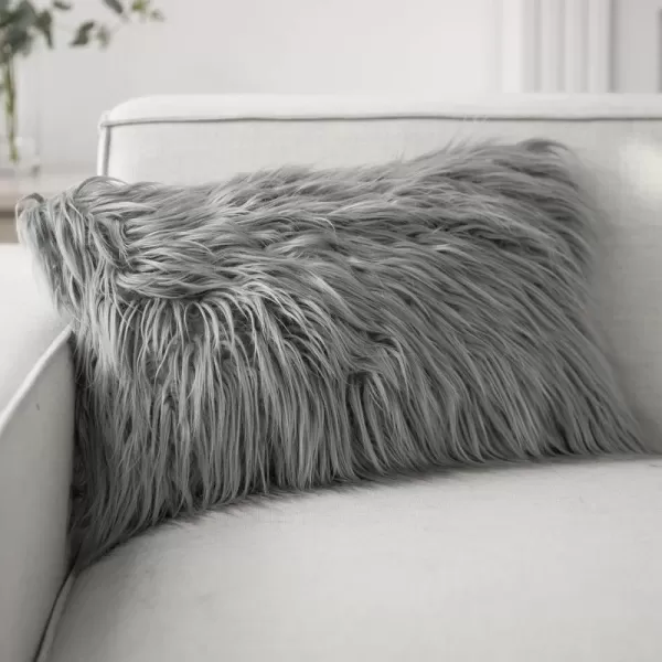 Phantoscope Faux Fur Solid Decorative Pillow Cover Fluffy Throw Pillow Mongolian Luxury Fuzzy Pillow Case Cushion Cover for Bedroom and CouchTrue White 18 x 18 InchesGray