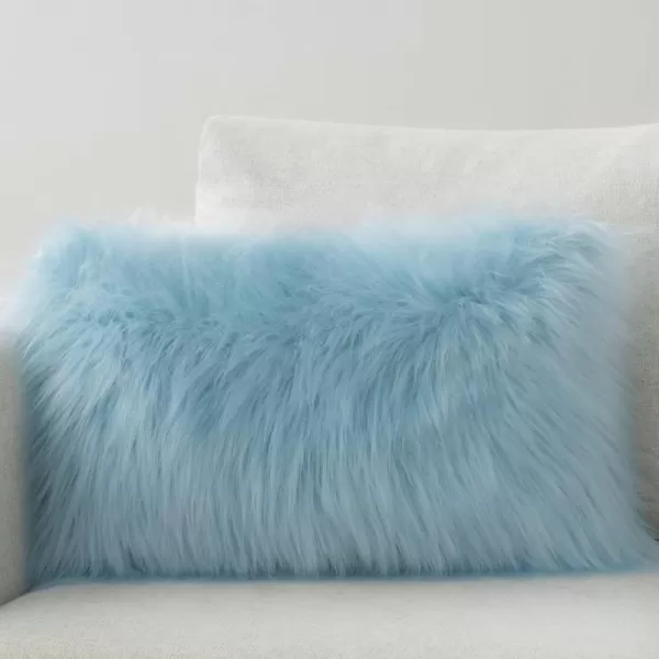 Phantoscope Faux Fur Solid Decorative Pillow Cover Fluffy Throw Pillow Mongolian Luxury Fuzzy Pillow Case Cushion Cover for Bedroom and CouchTrue White 18 x 18 InchesLight Blue