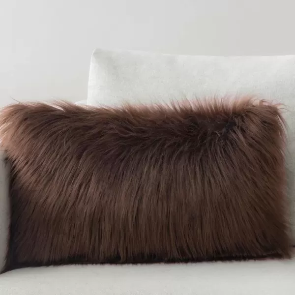 Phantoscope Faux Fur Solid Decorative Pillow Cover Fluffy Throw Pillow Mongolian Luxury Fuzzy Pillow Case Cushion Cover for Bedroom and CouchTrue White 18 x 18 InchesCoffee
