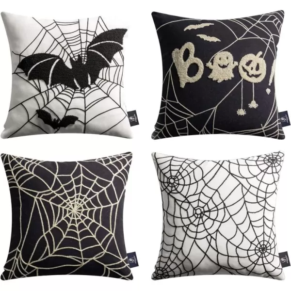Phantoscope Happy Halloween Decorative Throw Pillow Covers Teddy Fur Pillow Decorative Covers Handcrafted Embroidery Ghost ampamp Mummy Halloween Pillowcase Cushion Covers Black and White 18 x 18 inBlack and White Spider Web
