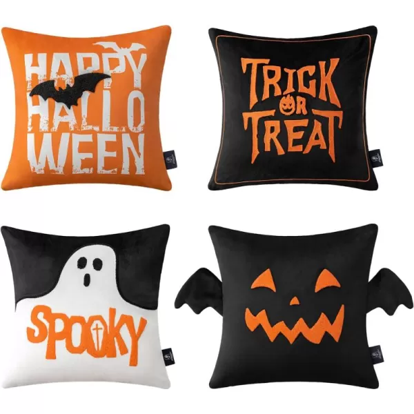 Phantoscope Happy Halloween Decorative Throw Pillow Covers Teddy Fur Pillow Decorative Covers Handcrafted Embroidery Ghost ampamp Mummy Halloween Pillowcase Cushion Covers Black and White 18 x 18 inOrange and Black