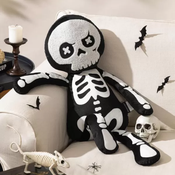Phantoscope Happy Halloween Shaped Throw Pillow Ghost Pillow with Witch Hat Witch Shaped Pillow with Bell Soft Velvet 3D Halloween Throw Pillow for Couch Purple 28 x 14 inchBlack Skeleton