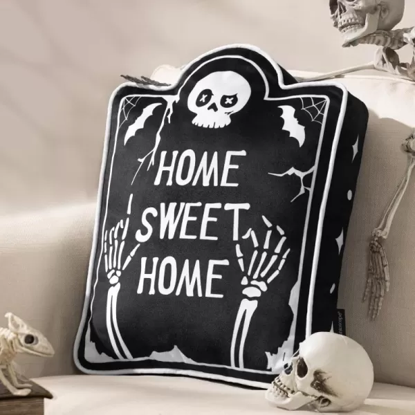 Phantoscope Happy Halloween Shaped Throw Pillow Ghost Pillow with Witch Hat Witch Shaped Pillow with Bell Soft Velvet 3D Halloween Throw Pillow for Couch Purple 28 x 14 inchBlack Tombstone