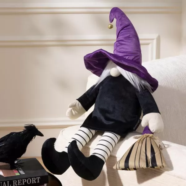 Phantoscope Happy Halloween Shaped Throw Pillow Ghost Pillow with Witch Hat Witch Shaped Pillow with Bell Soft Velvet 3D Halloween Throw Pillow for Couch Purple 28 x 14 inchPurple Witch