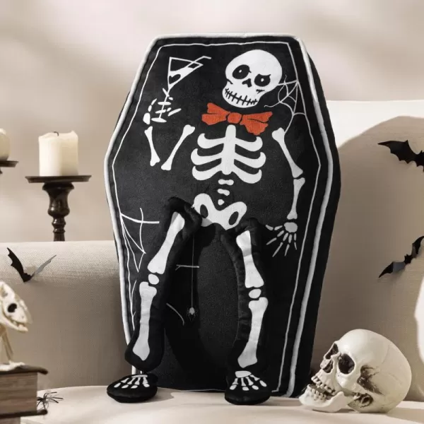 Phantoscope Happy Halloween Shaped Throw Pillow Ghost Pillow with Witch Hat Witch Shaped Pillow with Bell Soft Velvet 3D Halloween Throw Pillow for Couch Purple 28 x 14 inchBlack Coffin
