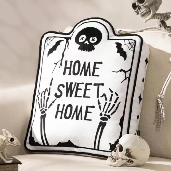 Phantoscope Happy Halloween Shaped Throw Pillow Ghost Pillow with Witch Hat Witch Shaped Pillow with Bell Soft Velvet 3D Halloween Throw Pillow for Couch Purple 28 x 14 inchWhite Tombstone