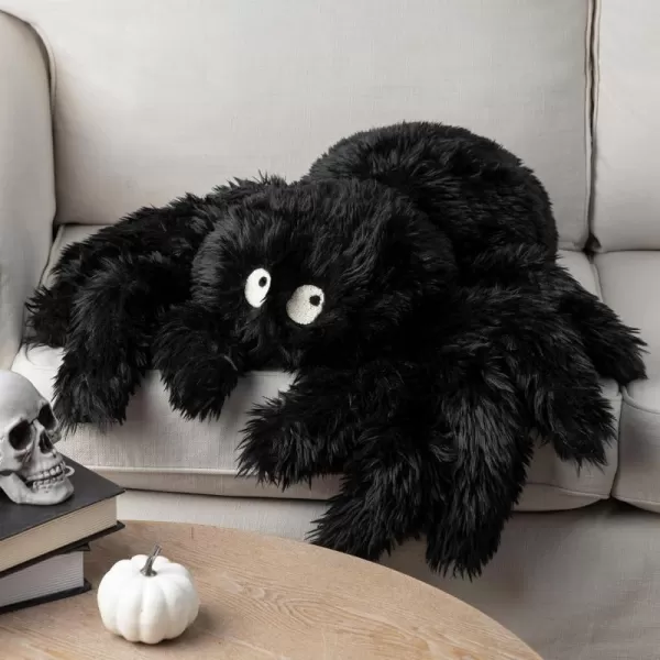 Phantoscope Happy Halloween Spider Shaped Throw Pillow Faux Fur Fluffy Tarantula Shaped Halloween Cushion Pillow Black 9 x 16 inchBlack