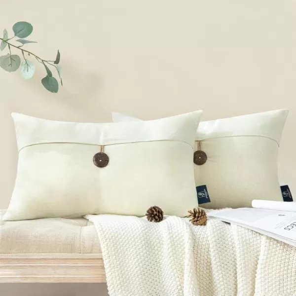 Phantoscope Pack of 2 Farmhouse Throw Pillow Covers Button Vintage Linen Decorative Pillow Cases for Couch Bed and Chair Beige 18 x 18 inches 45 x 45 cmCream White