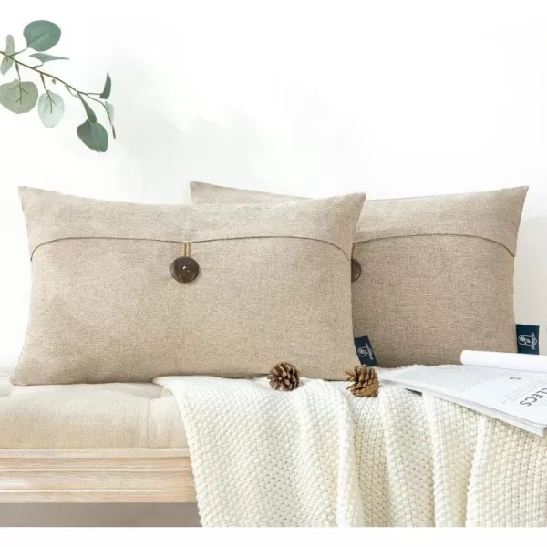 Phantoscope Pack of 2 Farmhouse Throw Pillow Covers Button Vintage Linen Decorative Pillow Cases for Couch Bed and Chair Beige 18 x 18 inches 45 x 45 cmOat Beige