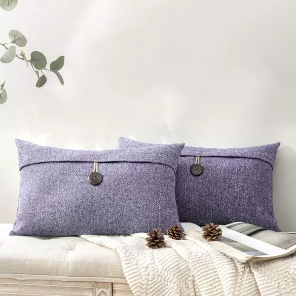 Phantoscope Pack of 2 Farmhouse Throw Pillow Covers Button Vintage Linen Decorative Pillow Cases for Couch Bed and Chair Beige 18 x 18 inches 45 x 45 cmPurple