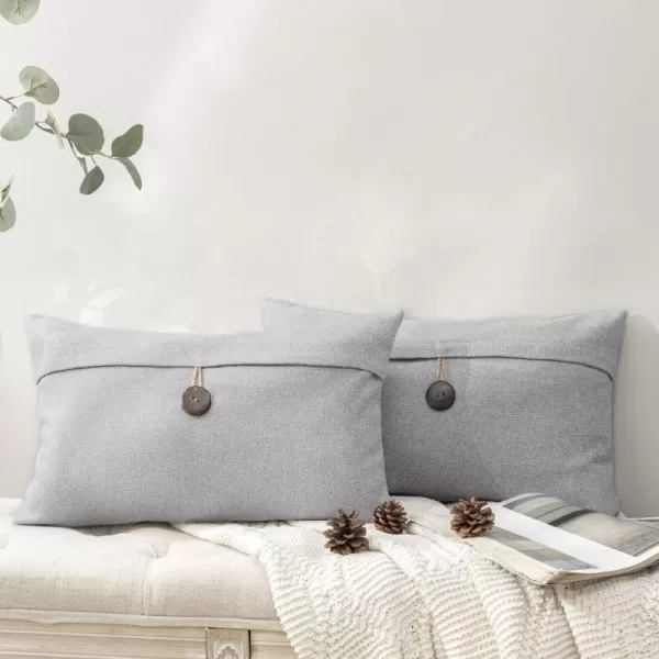 Phantoscope Pack of 2 Farmhouse Throw Pillow Covers Button Vintage Linen Decorative Pillow Cases for Couch Bed and Chair Beige 18 x 18 inches 45 x 45 cmLight Grey
