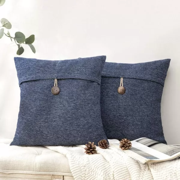 Phantoscope Pack of 2 Farmhouse Throw Pillow Covers Button Vintage Linen Decorative Pillow Cases for Couch Bed and Chair Beige 18 x 18 inches 45 x 45 cmDenim Blue