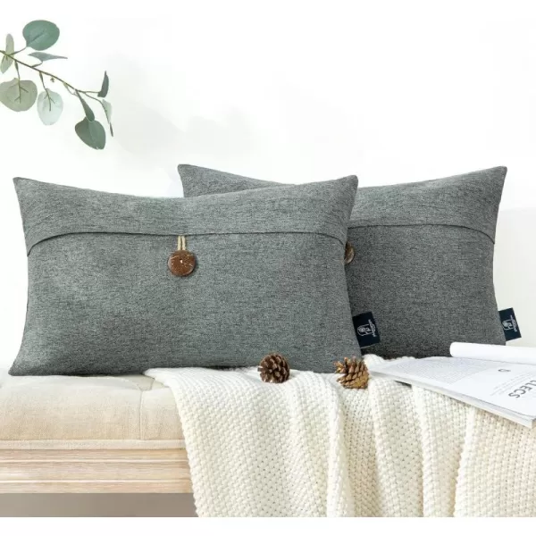Phantoscope Pack of 2 Farmhouse Throw Pillow Covers Button Vintage Linen Decorative Pillow Cases for Couch Bed and Chair Beige 18 x 18 inches 45 x 45 cmGray