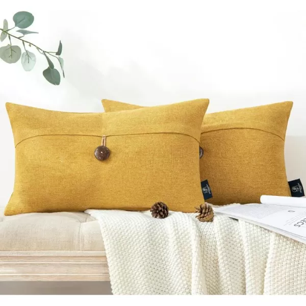 Phantoscope Pack of 2 Farmhouse Throw Pillow Covers Button Vintage Linen Decorative Pillow Cases for Couch Bed and Chair Beige 18 x 18 inches 45 x 45 cmMustard Yellow