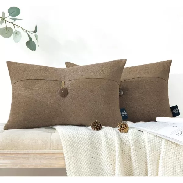 Phantoscope Pack of 2 Farmhouse Throw Pillow Covers Button Vintage Linen Decorative Pillow Cases for Couch Bed and Chair Beige 18 x 18 inches 45 x 45 cmCoffee