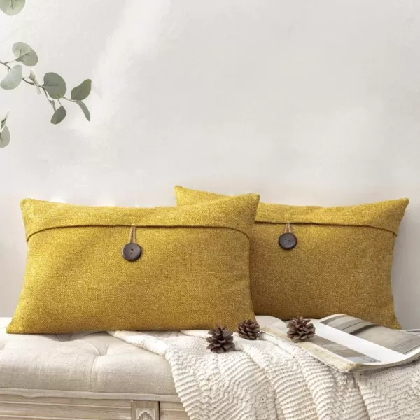 Phantoscope Pack of 2 Farmhouse Throw Pillow Covers Button Vintage Linen Decorative Pillow Cases for Couch Bed and Chair Beige 18 x 18 inches 45 x 45 cmDark Yellow