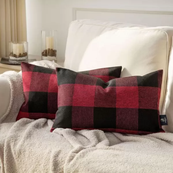 Phantoscope Pack of 2 Gingham Buffalo Check Plaid Throw Decorative Pillow Cover Outdoor Indoor Throw Pillows Farmhouse Square Pillow Cases for Home Decor Navy Blue18 x 18 InchesRed and Black