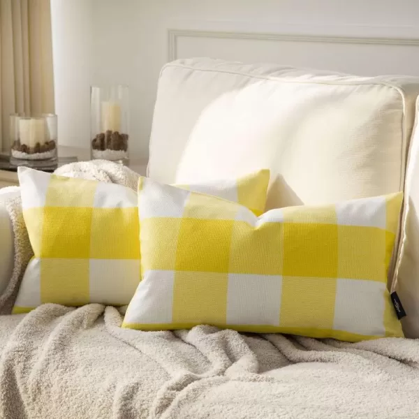 Phantoscope Pack of 2 Gingham Buffalo Check Plaid Throw Decorative Pillow Cover Outdoor Indoor Throw Pillows Farmhouse Square Pillow Cases for Home Decor Navy Blue18 x 18 InchesYellow