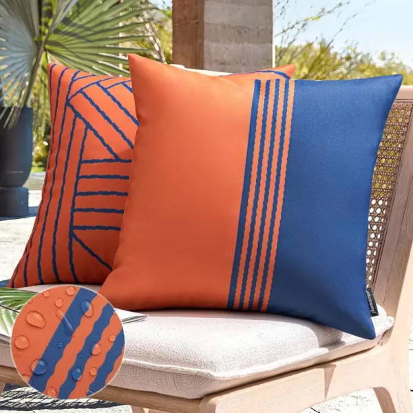 Phantoscope Pack of 2 Outdoor Indoor Throw Decorative Pillow Cover Contrast Color Design Decorative Waterproof Patio Pillows Cushion Case for Couch Tent ParkYellow and Green18 x 18 inOrange and Blue