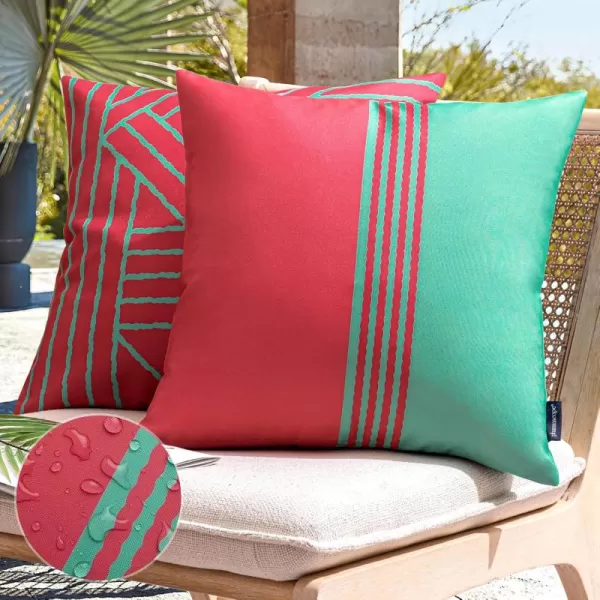 Phantoscope Pack of 2 Outdoor Indoor Throw Decorative Pillow Cover Contrast Color Design Decorative Waterproof Patio Pillows Cushion Case for Couch Tent ParkYellow and Green18 x 18 inPink and Green