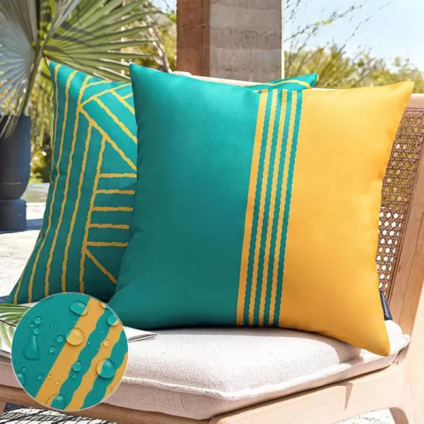 Phantoscope Pack of 2 Outdoor Indoor Throw Decorative Pillow Cover Contrast Color Design Decorative Waterproof Patio Pillows Cushion Case for Couch Tent ParkYellow and Green18 x 18 inTurquoise