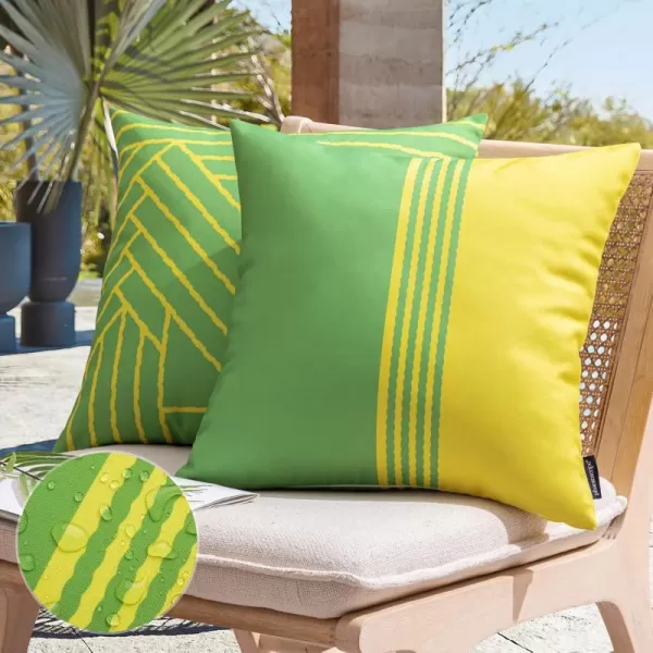 Phantoscope Pack of 2 Outdoor Indoor Throw Decorative Pillow Cover Contrast Color Design Decorative Waterproof Patio Pillows Cushion Case for Couch Tent ParkYellow and Green18 x 18 inYellow and Green