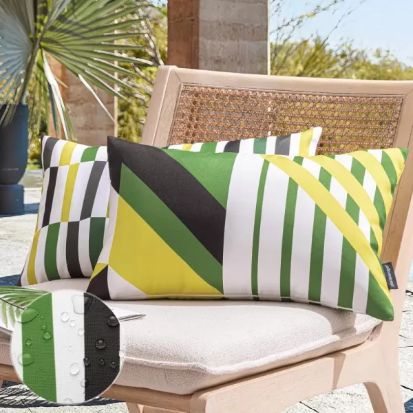 Phantoscope Pack of 2 Outdoor Pillows Waterproof Geometric Stripes Outdoor Pillow Covers Decorative Square Patio Pillows Cushion Case for Couch Tent Sunbrella Navy and Lake Blue 18 x 18 InchesDark Green