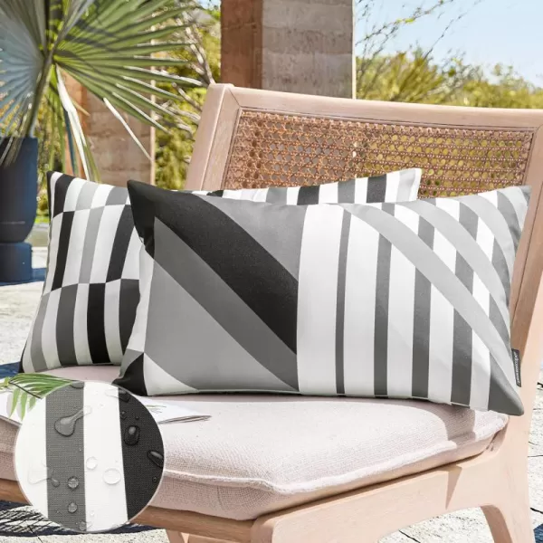 Phantoscope Pack of 2 Outdoor Pillows Waterproof Geometric Stripes Outdoor Pillow Covers Decorative Square Patio Pillows Cushion Case for Couch Tent Sunbrella Navy and Lake Blue 18 x 18 InchesBlack and Grey
