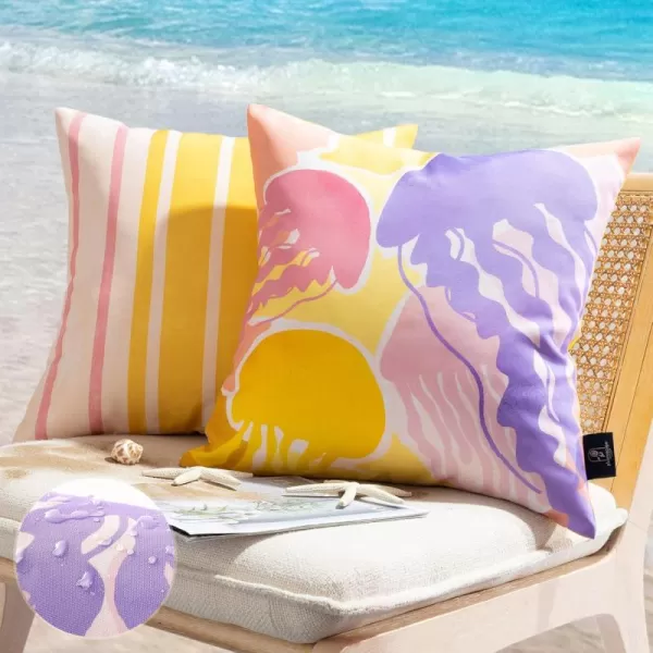 Phantoscope Pack of 2 Outdoor Waterproof Pillow Covers Decorative Jellyfish Design Outdoor Pillows for Patio Furniture Cushion Cases for Couch Tent Sunbrella Yellow 18x18 InchesJellyfishyellow