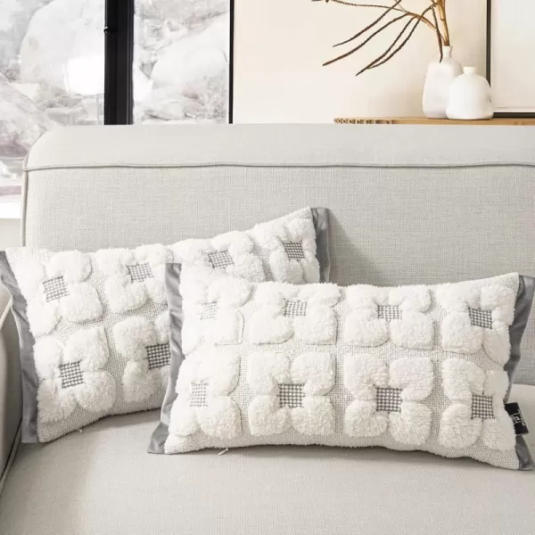 Phantoscope Pack of 2 Sherpa Solid Throw Decorative Pillow Cover Embroidery Decorative Faux Fur Fluffy Cushion Cases Soft Square Pillow Cases for BedroomCouchBeige18 x 18 InchesEmbroidered  Light Grey