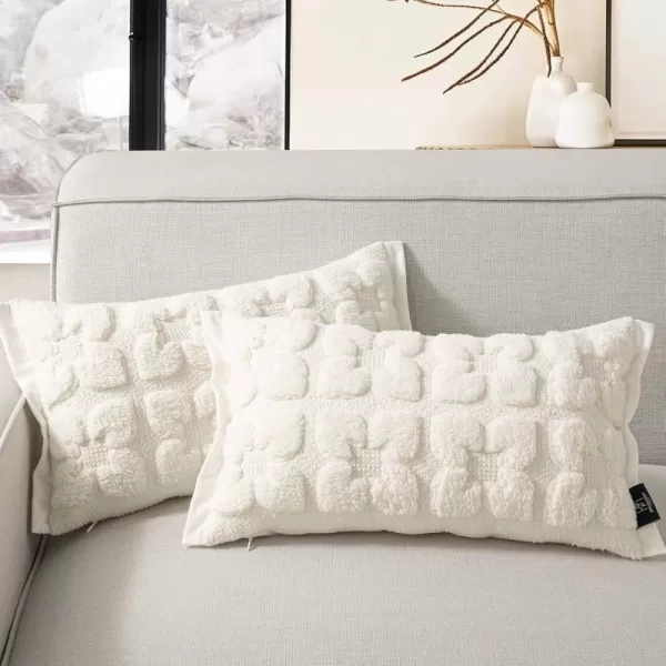 Phantoscope Pack of 2 Sherpa Solid Throw Decorative Pillow Cover Embroidery Decorative Faux Fur Fluffy Cushion Cases Soft Square Pillow Cases for BedroomCouchBeige18 x 18 InchesEmbroidered  Off White