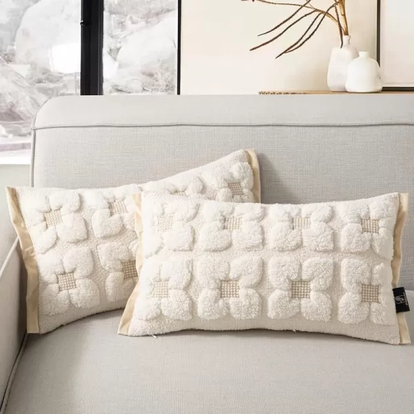 Phantoscope Pack of 2 Sherpa Solid Throw Decorative Pillow Cover Embroidery Decorative Faux Fur Fluffy Cushion Cases Soft Square Pillow Cases for BedroomCouchBeige18 x 18 InchesEmbroidered  Beige