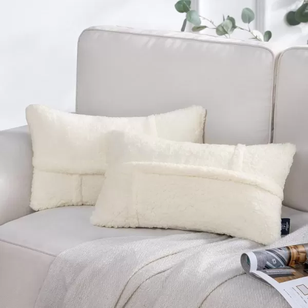 Phantoscope Pack of 2 Sherpa Throw Decorative Pillow Cover Decorative Faux Fur Fluffy Cushion Cases Soft Square Pillow Cases for BedroomCouch OffWhite Print 18 x 18 InchesOffwhite