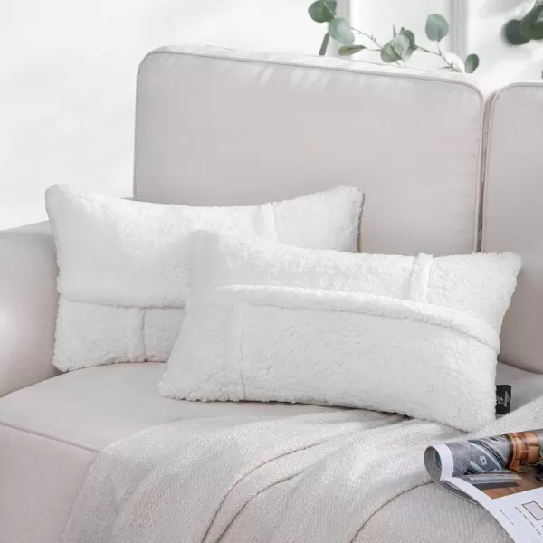 Phantoscope Pack of 2 Sherpa Throw Decorative Pillow Cover Decorative Faux Fur Fluffy Cushion Cases Soft Square Pillow Cases for BedroomCouch OffWhite Print 18 x 18 InchesWhite