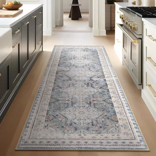 Phantoscope Vintage Collection Area Rug 5x7 for Living Room  Washable Rug Large Boho Carpet NonSlip for Bedroom Dining Room Indoor LowPile Neutral Distressed Accent Rug Dusty BlueMultiDusty BlueMulti