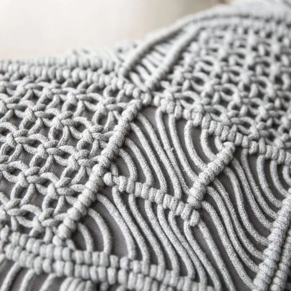 Phantoscope 100 Cotton Handmade Crochet Woven Boho Throw Pillow with Tassel Cute Farmhouse Pillow Insert Included Lumbar Small Decorative Cushion for Couch Sofa Black16 inches RoundLight Grey