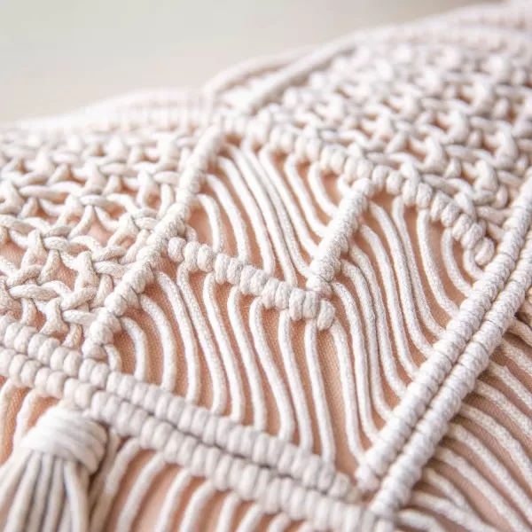 Phantoscope 100 Cotton Handmade Crochet Woven Boho Throw Pillow with Tassel Cute Farmhouse Pillow Insert Included Lumbar Small Decorative Cushion for Couch Sofa Black16 inches RoundPink