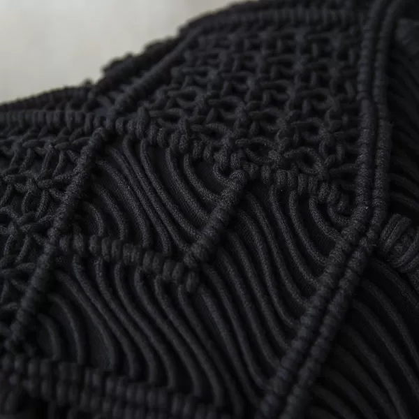Phantoscope 100 Cotton Handmade Crochet Woven Boho Throw Pillow with Tassel Cute Farmhouse Pillow Insert Included Lumbar Small Decorative Cushion for Couch Sofa Black16 inches RoundCarbon