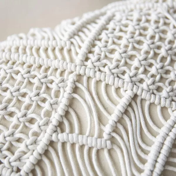Phantoscope 100 Cotton Handmade Crochet Woven Boho Throw Pillow with Tassel Cute Farmhouse Pillow Insert Included Lumbar Small Decorative Cushion for Couch Sofa Black16 inches RoundBeige